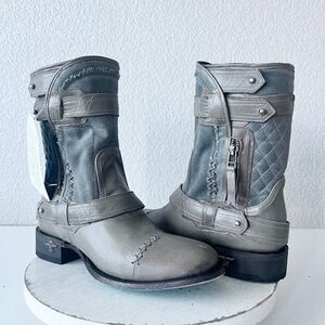 NEW Lane DUSTOFF Womens Cowboy Boots 9 Gray Leather Western Cowgirl Ankle Bootie